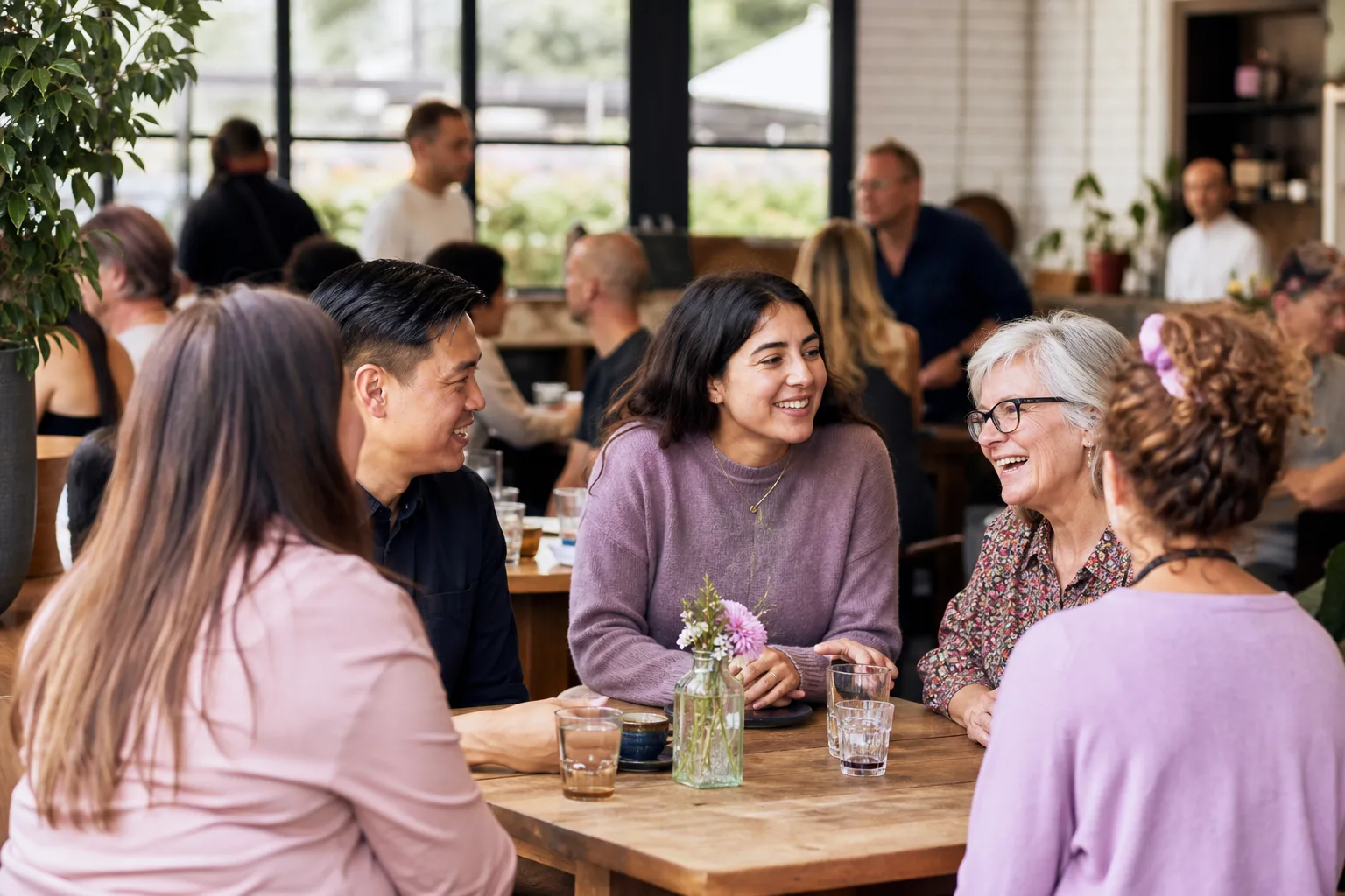 Single adults talking at a relaxed social event in Torquay